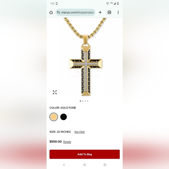 Macys Gold and Black Cross Pendant... DIAMOND - Picture 1 of 11